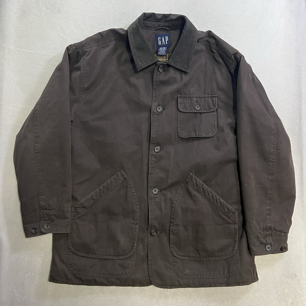 Vintage Gap Barn Chore Jacket Men's Size Large Brown Plaid Lined Insulated